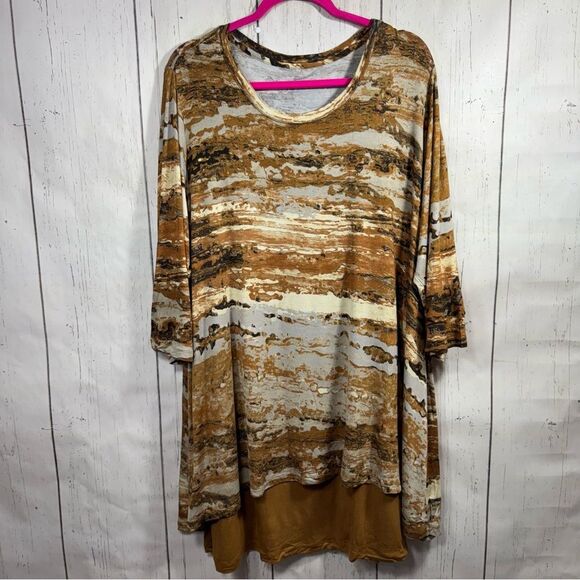 Logo By Lori Goldstein Artsy Abstract 3/4 Sleeve Asymmetrical Stretchy Tunic Top - Picture 1 of 15